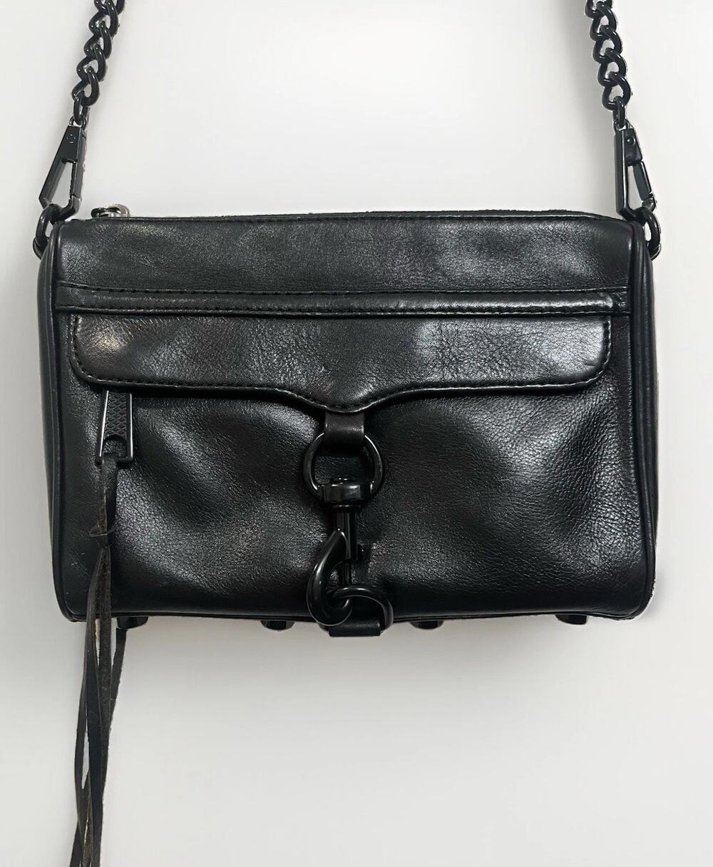 Rebecca Minkoff Mini M.A.C. Black Leather Cross Body or Clutch Bag  9”x6”